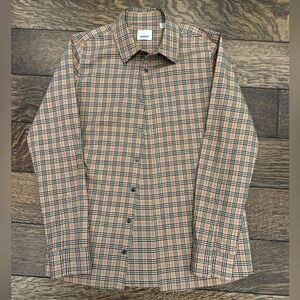 Burberry Kids Owen Check stretch cotton Beige and Black Button Down Shirt